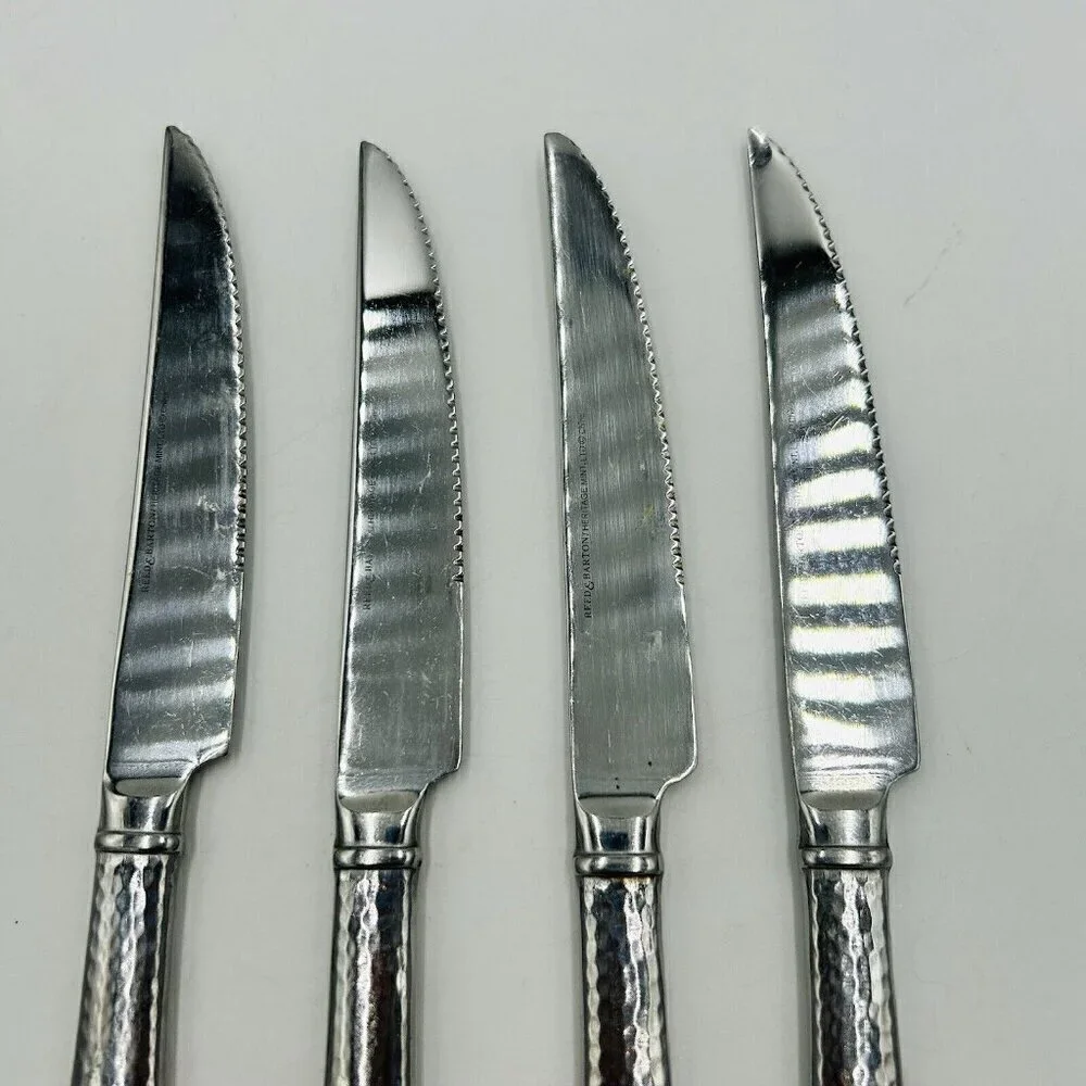 Reed and Barton Heritage Mint Hammered Stainless Steak Knives 9” Set of 4